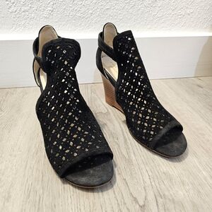 Cole Haan 6 1/2 Wedge heed Black open toe shoes used worn condition